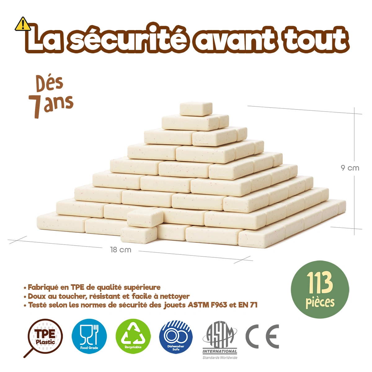 Jouet de construction Arch-Kid-Tech® Pyramide égyptienne fabriqué avec des matériaux sûrs et premium, certifié conforme aux normes ASTM et EN71