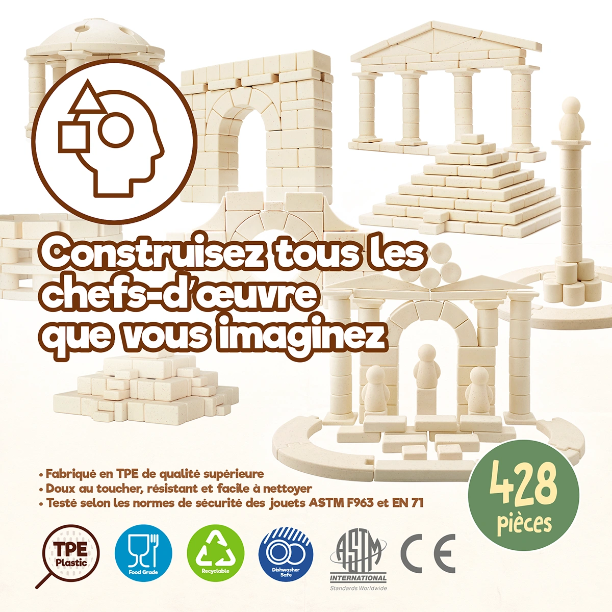 Jouet de construction architecturale Arch-Kid-Tech® The Master’s Set pour créer des arches, colonnes, dômes, pyramides et structures anciennes