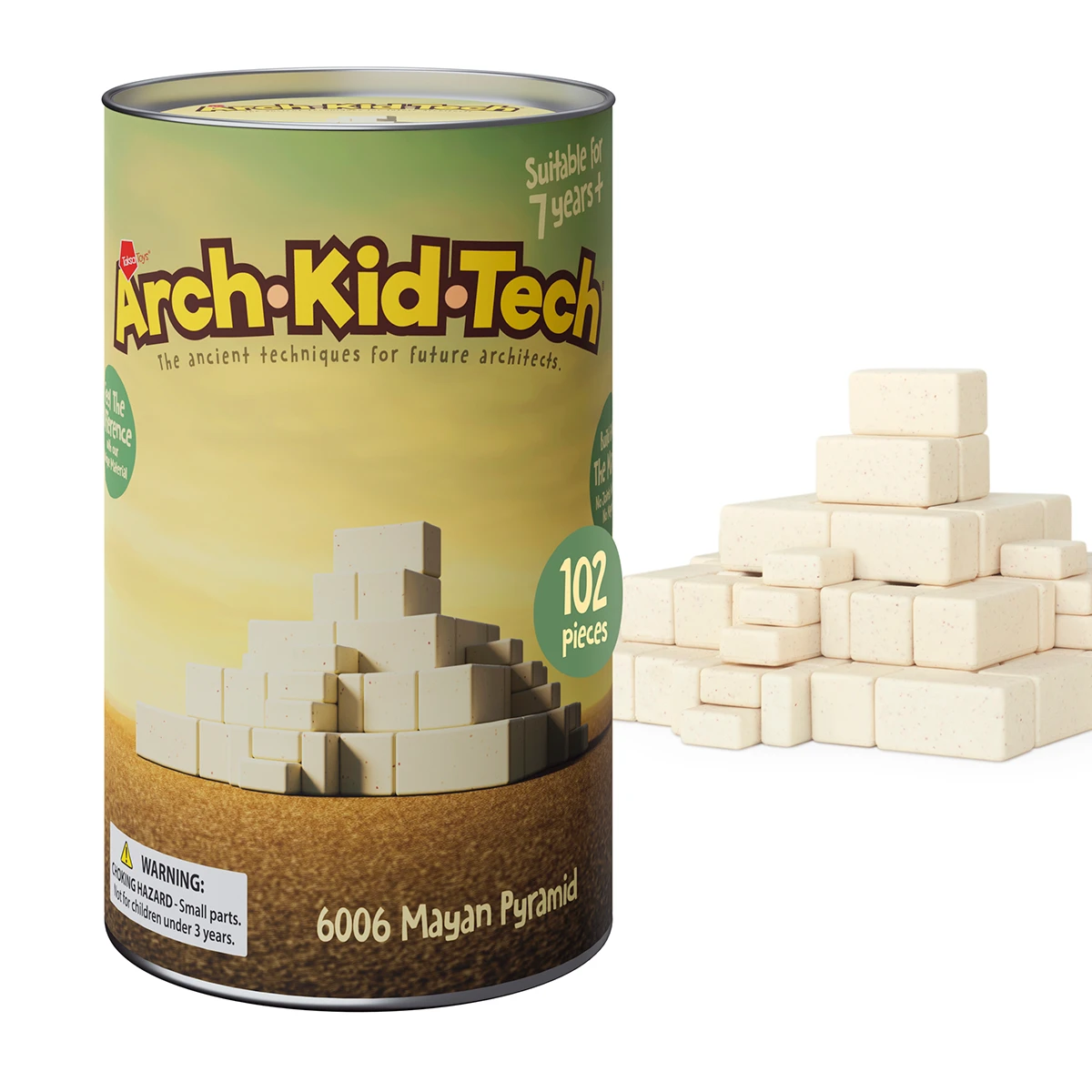 Jeu de construction architectural Arch-Kid-Tech Pyramide maya avec 102 pièces pour explorer les structures en gradins, l’alignement et la stabilité.