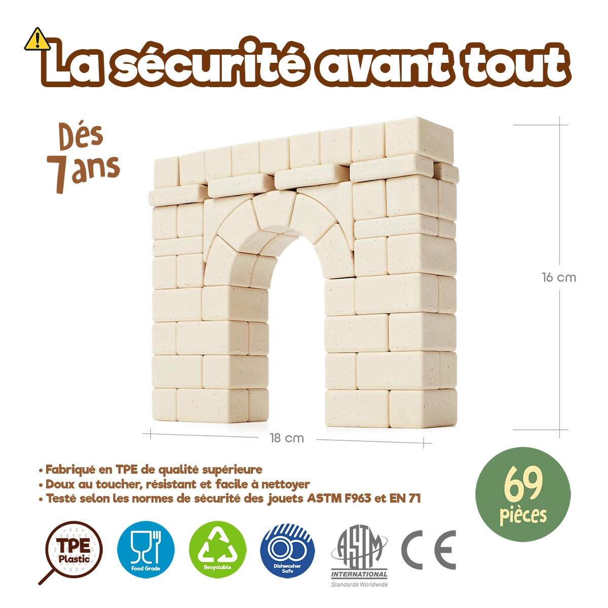 Jouet de construction Arch-Kid-Tech® Arche romaine fabriqué avec des matériaux sûrs et premium, certifié conforme aux normes ASTM et EN71