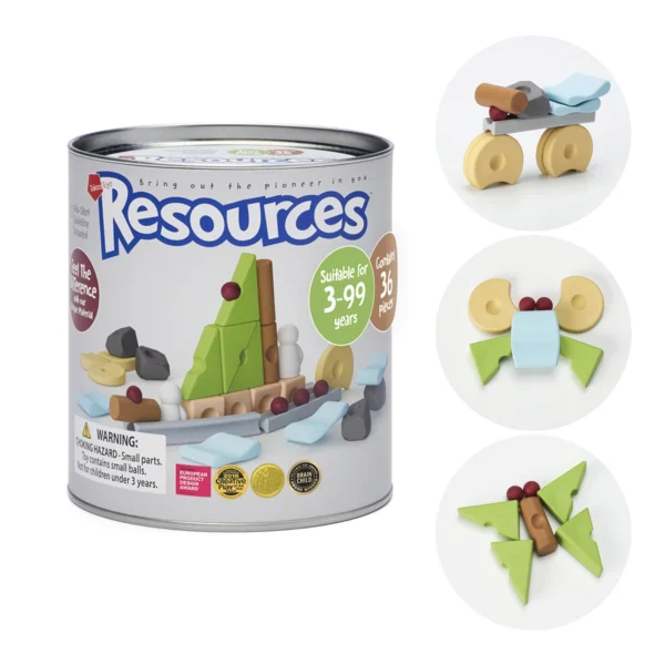 Jeu de construction libre Resources Fun Pack pour enfants, conçu pour créer, tester et ajuster des structures par le jeu ouvert.