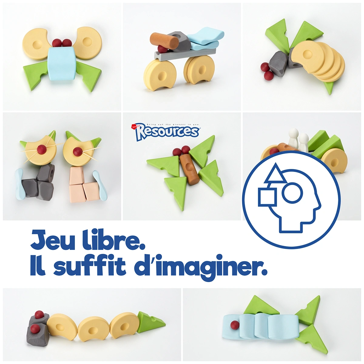 Un jeu de construction libre Resources® qui stimule l’imagination et la créativité.