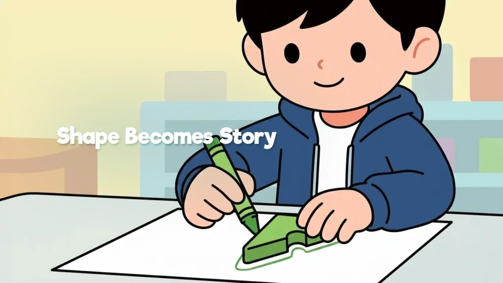 Enfant traçant une pièce verte Resources® pendant un atelier dessin et formes pour commencer une activité créative d’observation