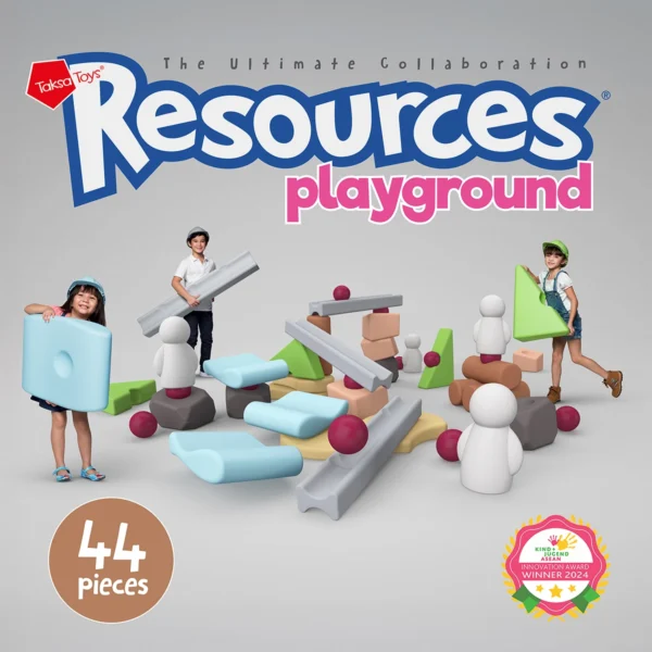 Jeu de construction collaboratif Resources Playground pour enfants, conçu pour le jeu collectif dans les écoles, aires de jeu et espaces partagés.