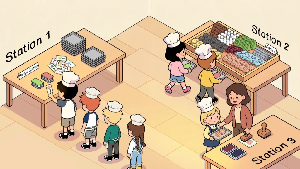 Stations de commande, garde-manger et vérification préparées pour un jeu de comptage avec Resources®