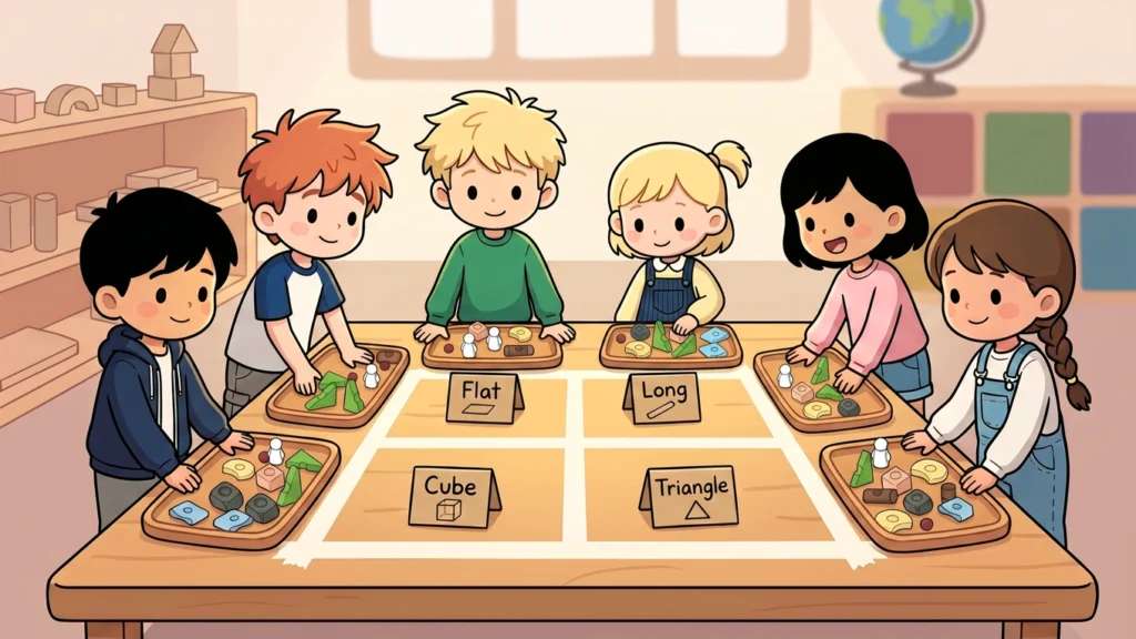Enfants comparant des pièces Resources® pendant une activité de tri avec Resources® par formes